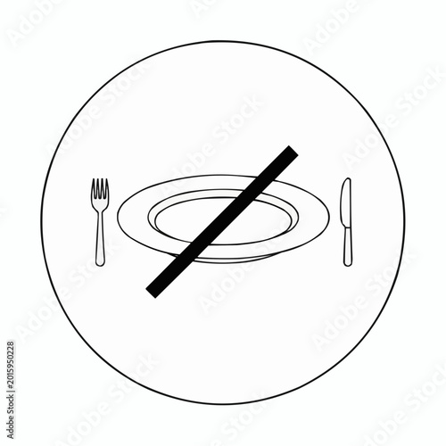 No Eating Sign with Empty Plate and Cutlery Illustration