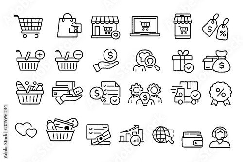 Retail and Shopping Cart Line Icons Collection
