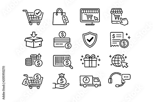 Shopping and E-commerce Line Icons Set
