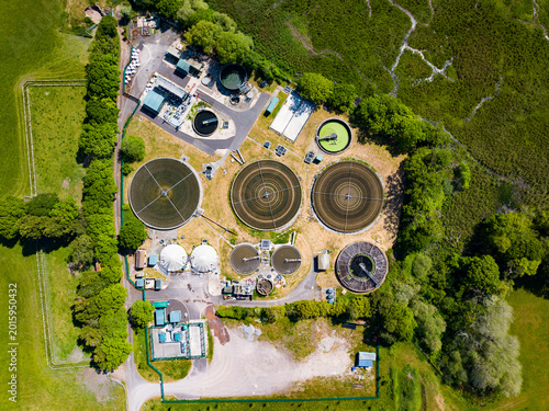 Satellite aerial shot of water treatment sewer farm near Wareham, Dorset UK