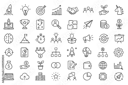 Business Growth and Success Line Icons Set
