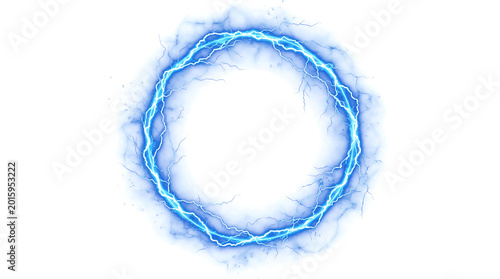 Glowing blue electric ring with lightning arcs isolated on transparent background