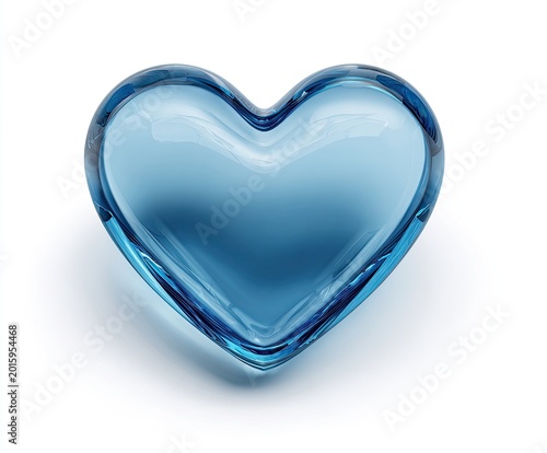 Translucent blue glass heart sculpture with subtle reflections