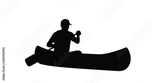 Canvastavla Man paddling a canoe on water black silhouette high quality