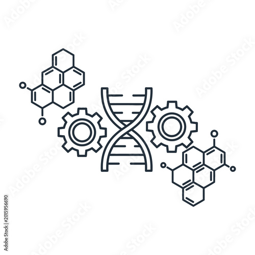 Fényképezés DNA double helix with gears and molecular structures