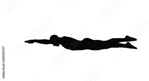 Tableau sur toile Swimmer in freestyle stroke black silhouette on a white background