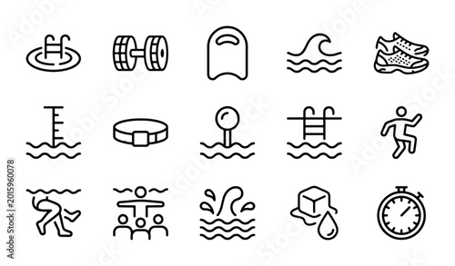 Obraz na płótnie Swimming Pool Icons Set, Water Sports & Fitness Vector Graphics, Aquatic Trainin