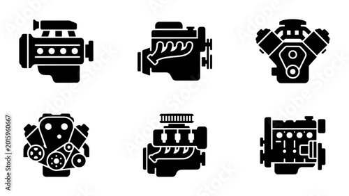 Cuadro en lienzo Engine Icons Set, Automotive V8 Motor Graphics, Mechanical Power Vector Collecti