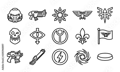 Foto Sci-Fi Faction Icons Set, Futuristic Military Symbols, Space Marine Emblems, Vec