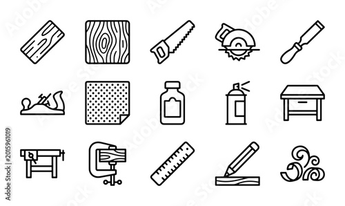Woodworking Tools Vector Icons, Carpentry Equipment Set, Craftsmanship Symbols, DIY Project Graphics