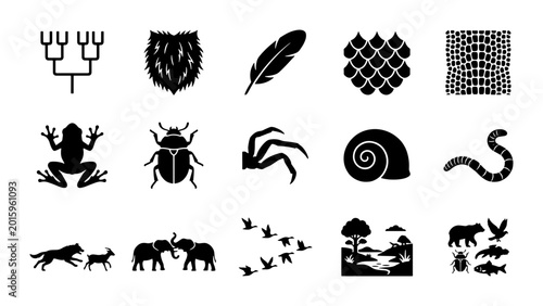 Photos Evolutionary Biology Icons Set: Life Forms, Ancestry, Natural Selection, Biodive