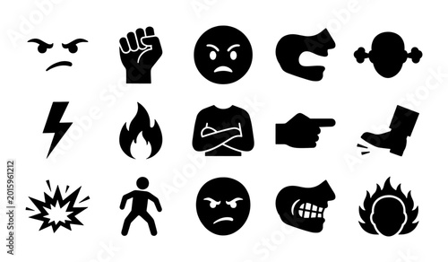 Angry Emotion Icons, Aggression Symbols, Frustration Faces, Rage Vector Set