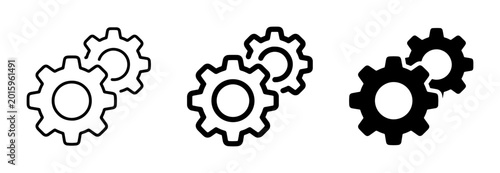 Gear Icons Set, Mechanical Cogwheel Symbols, Engineering Mechanism Design Elements