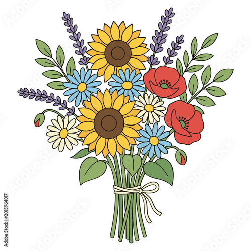 Whimsical Summer Flower Bouquet Illustration