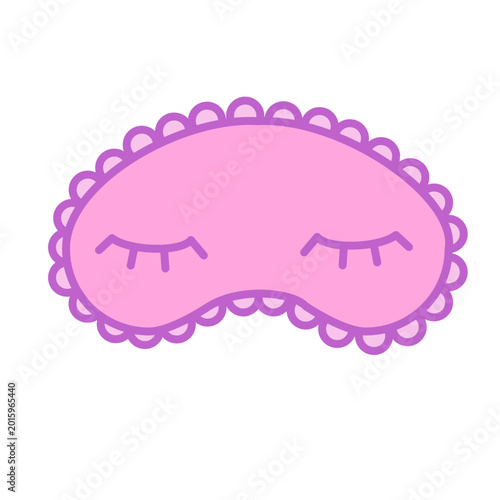 Cute pink sleeping mask with closed eyes and eyelashes.Sleep mask.Bedtime elements or stickers.Sign, symbol, icon and logo isolated.Relaxation.Graphic design.Flat style.Cartoon vector illustration.