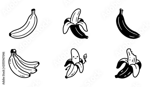 Simple Banana Icons, Fresh Fruit Vector Graphics, Healthy Food Illustrations, Tropical Produce Art
