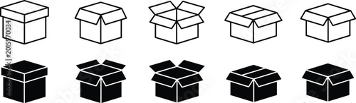 Bild auf Leinwand Isometric Cardboard Box Icons In Outline And Solid Styles