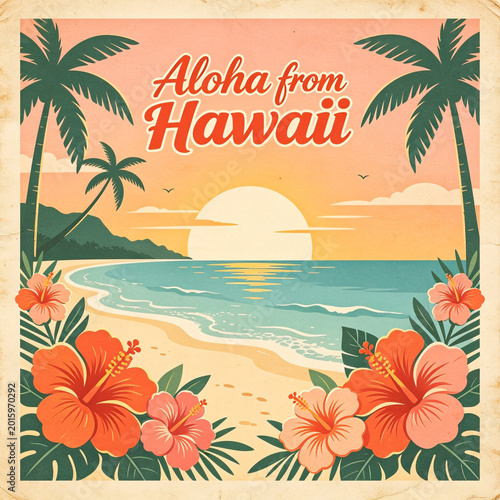 vintage aloha from hawaii retro travel poster