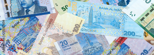 Tableau sur toile Moroccan dirham money banknotes pile on table