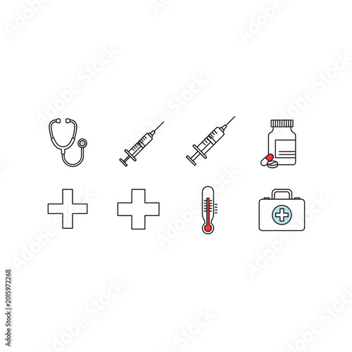 Foto Set of medical and clinical healthcare diagnostic icons with healthcare