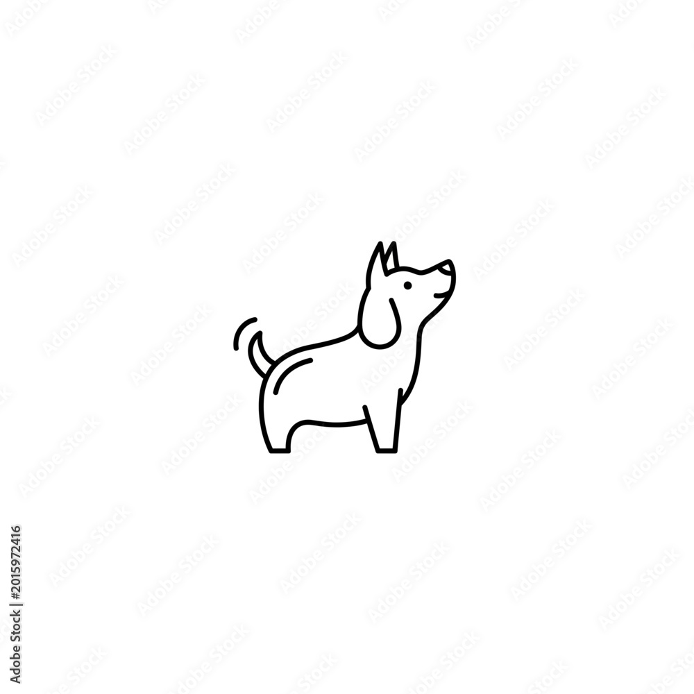 Fototapeta premium Small standing dog linear icon outline style with illustration, standing