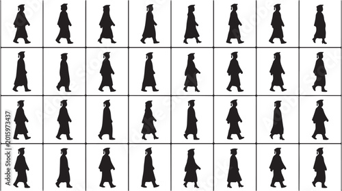 Tableau sur toile Silhouettes of people walking in a grid pattern, showcasing various gaits and movements