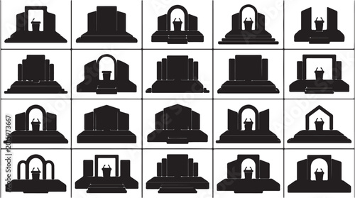 Foto Collection of various black silhouette tombstone designs with different shapes and details