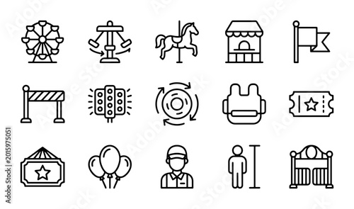 Foto Amusement Park Icons, Carnival Vector Set, Fairground Elements, Entertainment Gr