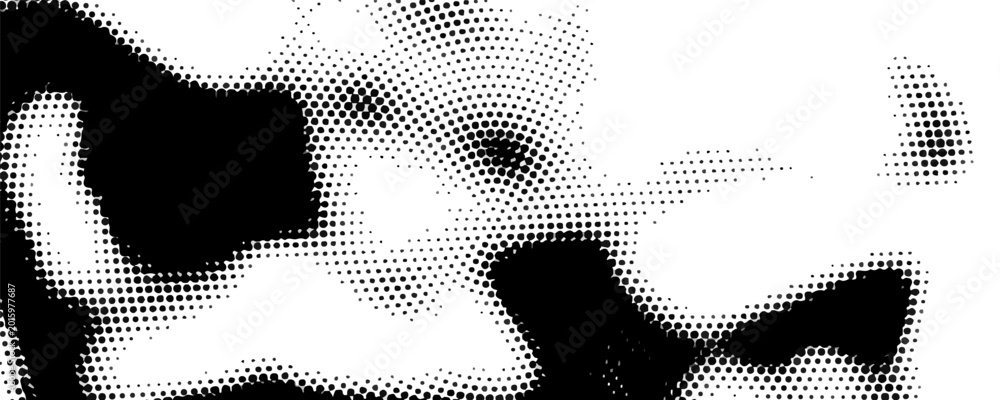 Fototapeta premium Abstract black hexagon halftone wave pattern with diagonal flow on white background