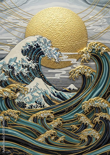 Dynamic Ocean Waves Crashing Under a Large Golden Sun with Dramatic Sky ocean waves crashing waves g