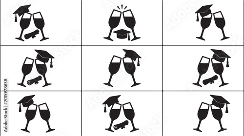 Photos Graduation Celebration Icon Set Design.