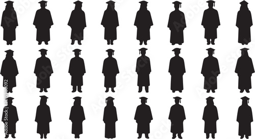 Photos Graduates in black silhouette standing.