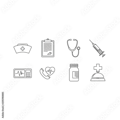 Set of medical and healthcare line art icons with healthcare hospital medicine