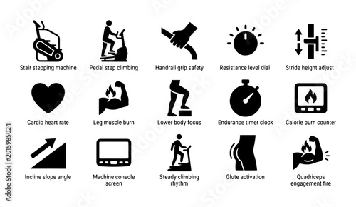 Foto Fitness Icons: Elliptical, Cardio, Workout, Exercise Machine, Health Set