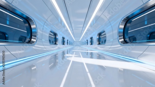 Futuristic corridor with blue lighting