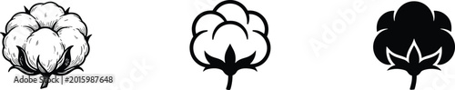 Foto Cotton boll illustrations with realistic sketch simplified icon and silhouette,