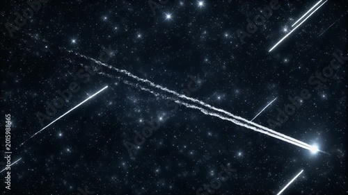 Meteor Shower Streaking Across Deep Space Background