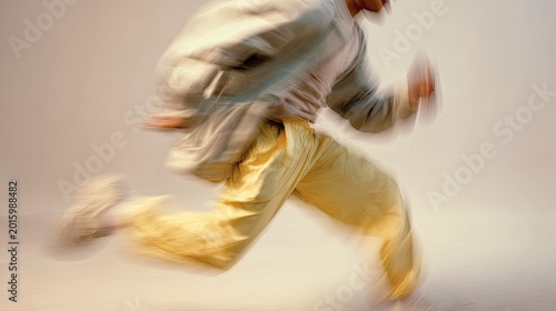 Blurred motion of a person running, captured mid-stride