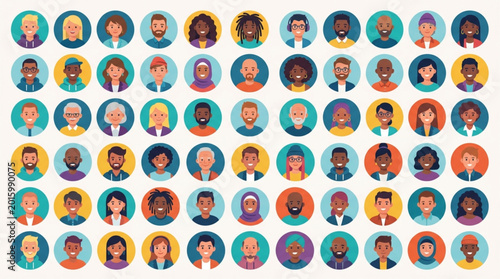 Diverse Group of People Avatars in Circular Frames.