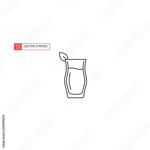 Minimalist line icon of glass with leaf garnish beverage refreshing cocktail