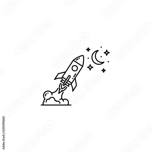 Εκτύπωση καμβά Space rocket taking off line art icon with exploration astronomy discovery