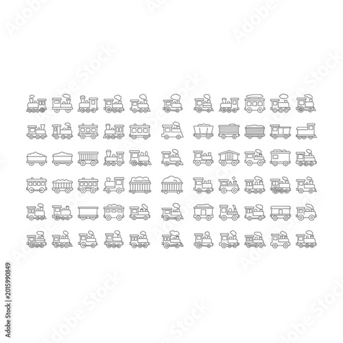 Foto Set of various train locomotive and passenger carriage icons with locomotive