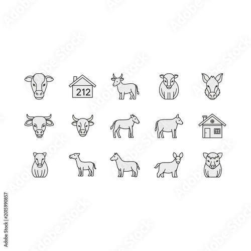 Farm animal and livestock icon set with livestock agriculture domestic