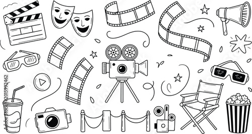 Hand Drawn Cinema and Movie Doodle Vector Illustration