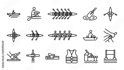 Obraz na płótnie Rowing and Kayaking Icons Set, Water Sports Vector Graphics, Aquatic Activity Sy