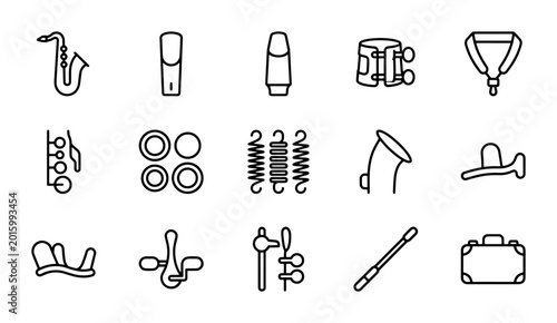 Schilderij op canvas Musical Instrument Parts Icons, Woodwind & Brass Accessories, Vector Graphics Se