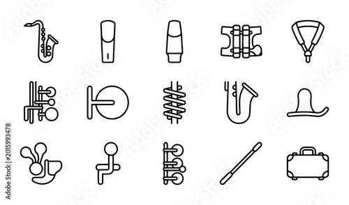 Photos Musical Instrument Parts Vector Icons: Saxophone, Clarinet, Brass, Accessories,