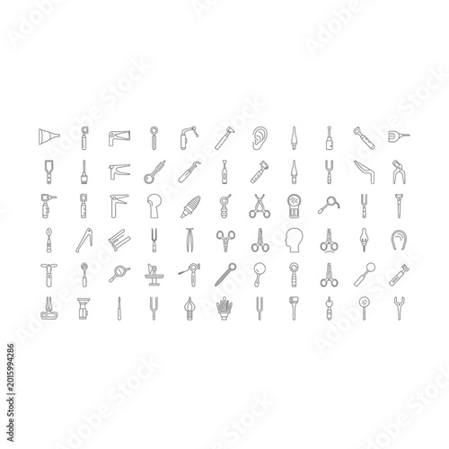 Set of miscellaneous metal tools and hardware line icons with hardware, mechanic