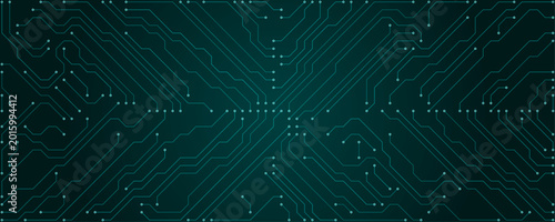 Abstract teal circuit board pattern with subtle glowing points on dark background technology concept