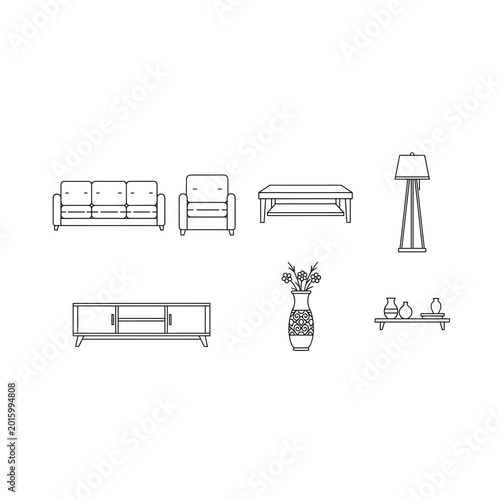 Minimalist outline living room furniture set collection with furniture, interior